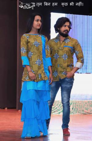 Grab This Special Combo Of Men And Women In Olive Green And Blue Color Which Is Fully Stitched And Available In All Regular Sizes. In This Combo You will Be Getting A Kurti And Sharara With Matching Men's Wear Shirt. All Three Pieces Are Cotton Based Which Is Light Weight, Durable And Easy To Carry Throughout The Gala. Buy Now.