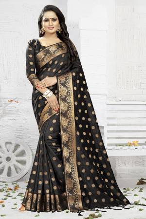 Celebrate This Festive Season Wearing This Designer Silk Based Saree In Black Color. This Saree And Blouse Are Fabricated On Banarasi Art Silk Beautified With Weave. It Is Light Weight, Durable And Easy To Carry All Day Long. Buy Now.