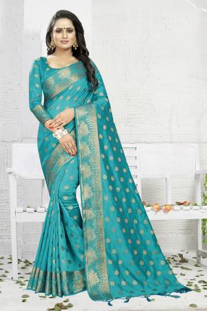 Celebrate This Festive Season Wearing This Designer Silk Based Saree In Blue Color. This Saree And Blouse Are Fabricated On Banarasi Art Silk Beautified With Weave. It Is Light Weight, Durable And Easy To Carry All Day Long. Buy Now.