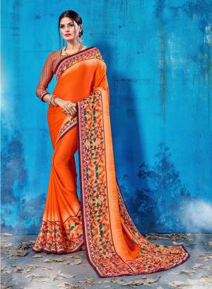 For Your Semi-Casual Wear, Grab This Pretty Saree In Orange Color Paired With Gold And Dark Pink Colored Blouse. This Saree And Blouse Are Fabricated On Soft Silk Beautified With Prints All Over. This Saree Is Light Weight, Soft Towards Skin And Easy To Carry All Day Long. 