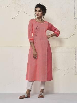 For Your Semi-Casual Wear, Grab This Readymade Straight Kurti In Old Rose Pink Color Fabricated On Cotton. This Kurti Is Beautified With Thread Work And It Is Light Weight And Easy To Carry All Day Long. 