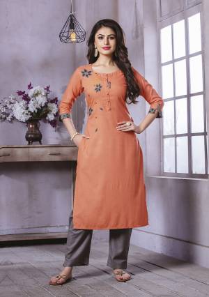 Add This Pretty Kurti To Your Wardrobe In Light Orange Color Fabricated On Rayon. This Readymade Straight Kurti Is Available In All Regular Sizes. 
