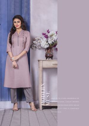 Look Pretty In This Elegant Mauve Colored Readymade Straight Cut Kurti. This Lovely Kurti Is Cotton Based And Its Pretty Color will Give You A Look Like Never Before. 