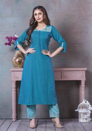 Add This Pretty Readymade Kurti To Your Wardrobe In Blue Color Fabricated On Rayon. It Is Beautified With Prints And Thread Work. Also It Is Available In All Regular Sizes. Buy Now.