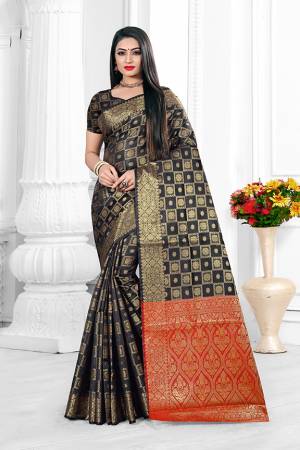Adorn A Bold And Beautiful Look Wearing This Checkered Patterned Designer Saree In Black Color. This Saree Is Fabricated On Banarasi Art Silk Paired With Art Silk Fabricated Blouse. Buy Now.