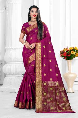 Adorn A Bold And Beautiful Look Wearing This Elegant Patterned Designer Saree In Magenta Pink Color. This Saree Is Fabricated On Cotton Silk Paired With Art Silk Fabricated Blouse. Buy Now.