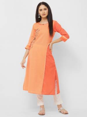 Grab This Readymade Kurti In Orange Color Fabricated On Cotton Beautified With Thread Work. This Kurti Is Light Weight And Easy To Carry All Day Long.