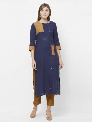Add Some Casual Or Semi-Casual Wear To Your Wardrobe With This Readymade Kurti In Navy Blue Color Fabricated On Rayon. It Is Light In Weight And Easy To Carry All day Long.