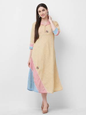 Simple And Elegant Looking Readymade Kurti Is Here In Cream Color Fabricated On Linen. Its Rich Fabric And Color Will Earn You Lots Of Compliments From Onlookers. 