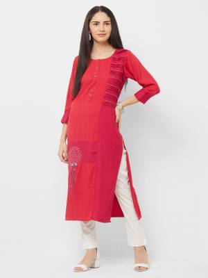 Add Some Casuals With This Readymade Straight Suit In Red Color Fabricated On Rayon. Buy This Kurti Now.