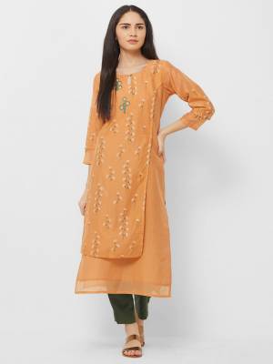 Celebrate This Festive Season Wearing this Designer Readymade Kurti In Light Orange Color Fabricated On Cotton. It Is Light Weight And Easy To Carry All Day Long. 