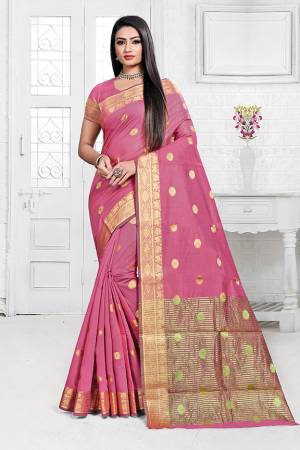 Celebrate This Festive Season Wearing This Designer Silk Based Saree In Pink Color. This Saree Is Fabricated On Cotton Silk Paired with Art Silk Fabricated Blouse Beautified With Weave. It Is Light Weight, Durable And Easy To Carry All Day Long. Buy Now