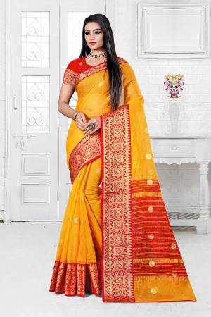 Celebrate This Festive Season Wearing This Designer Silk Based Saree In Musturd Yellow Color. This Saree Is Fabricated On Cotton Silk Paired with Art Silk Fabricated Blouse Beautified With Weave. It Is Light Weight, Durable And Easy To Carry All Day Long. Buy Now