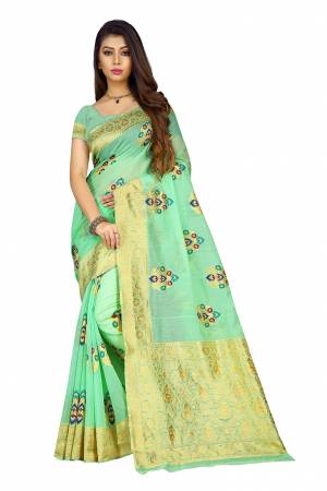 Flaunt Your Rich And Elegant Wearing This Pretty Attractive Weaved Saree. This Saree And Blouse Are Fabricated On Banarasi Art Silk Beautified Weave All Over. It Is Light Weight and Easy To Drape.