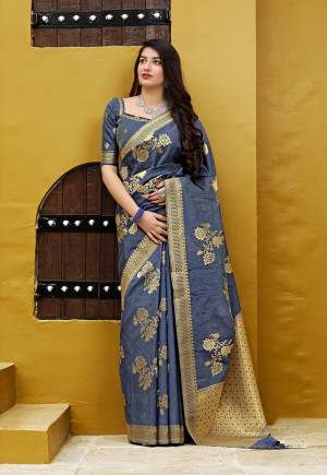Grab This Designer Silk Based Bright Colored Saree In Navy Blue Color Paired With Navy Blue Colored Blouse. This Saree And Blouse Are Fabricated On Banarasi Art Silk Beautified With Weave All Over.