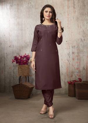 Add This Very Beautiful Designer Readymade Kurti With Pants In Brown Color. This Readymade Pair Is Fabricated On Muslin Beautified With Elegant Hand Work. It Is Available In All Sizes And Also Its Fabric Ensures Superb Comfort All Day Long. 