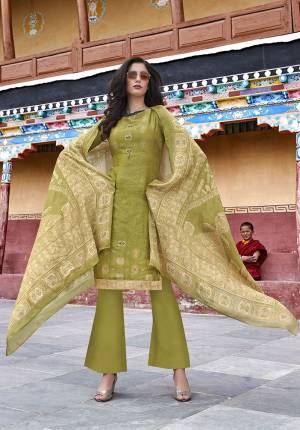 Grab This Designer Suit In Light Green Color Paired With Light Green Colored Bottom And Dupatta. Its Top Is Fabricated On Soft Silk Paired With Cotton Satin Bottom And Chiffon Fabricated Dupatta. All Its Fabrics Are Light Weight And Ensures Superb Comfort All Day Long. 