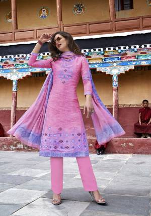 Grab This Designer Suit In Pink Color Paired With Pink Colored Bottom And Dupatta. Its Top Is Fabricated On Soft Silk Paired With Cotton Satin Bottom And Chiffon Fabricated Dupatta. All Its Fabrics Are Light Weight And Ensures Superb Comfort All Day Long. 
