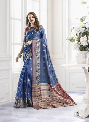 Classy Saree look pretty like never before.Wearing this Blue Color Saree which made from Cotton Handloom With Brown Color Cotton Handloom blouse, Saree has also decorative work like Woven Work With Zari.This beautiful Saree features a classy Zari Work Work all over,which makes it a smart pick for all occasions. You can wear this Saree in different styles. Buy Now.