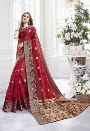 Classy Saree look pretty like never before.Wearing this Red Color Saree which made from Cotton Handloom With Brown Color Cotton Handloom blouse, Saree has also decorative work like Woven Work With Zari.This beautiful Saree features a classy Zari Work Work all over,which makes it a smart pick for all occasions. You can wear this Saree in different styles. Buy Now.
