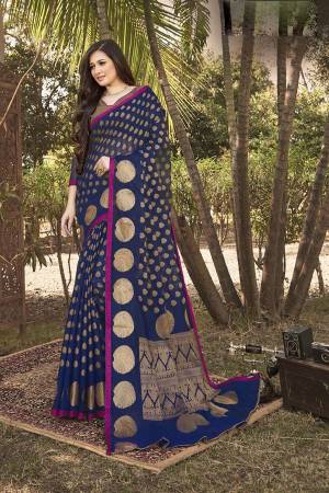 Celebrate This Festive Season With Beauty And Comfort Wearing This Pretty Royal Blue Colored Saree. This Saree Is Fabricated On Handloom Silk Paired With Jacquard Silk Fabricated Blouse. It Is Light Weight, Easy To Drape and Carry All Day Long. 