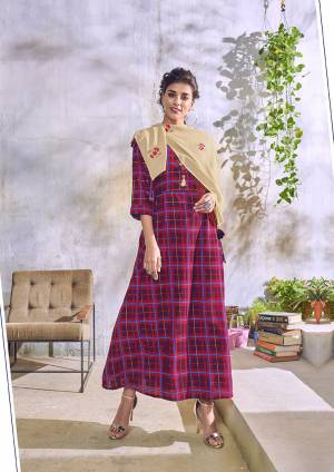 Attract All Wearing This Readymade Kurti In Magenta Pink Color Paired With Cream Colored Embroidered Scarf. This Kurti Is Fabricated On Handloom Cotton Paired With Rayon Fabricated Scarf. Buy This Lovely Piece Now.