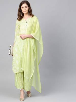 Rich And Elegant Looking Readymade Suit Is Here In All Over Light Green Color. Its Top And Bottom Are Fabricated On Muslin Paired With Georgette Fabricated Dupatta.