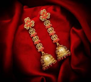 Here Is A New And Unique Designer Patterned Long Jhumka Style Earrings Which Can Pair Up With A Simple Kurti, Straight Suit Or Saree. It Is Light In Weight And Easy To carry Throughout The Gala.