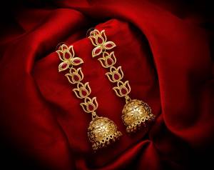 Here Is A New And Unique Designer Patterned Long Jhumka Style Earrings Which Can Pair Up With A Simple Kurti, Straight Suit Or Saree. It Is Light In Weight And Easy To carry Throughout The Gala.