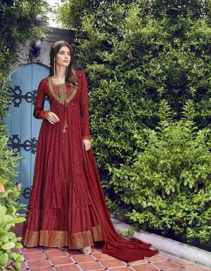 Adorn The Pretty Angelic Look In This Lovely Red Colored Indo-Western Suit. Its Pretty Printed Jacket Is Chiffon Based Comes With An Inner Gown Fabricated on Opera House And Santoon Paired With Chiffon Fabricated Dupatta. Buy Now.
