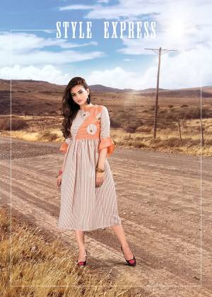Add Some Semi-Casuals With This Readymade Kurti In Off-White And Orange Color Fabricated on Cotton. It Is Beautified With Prints And Available In All Regular Sizes. 