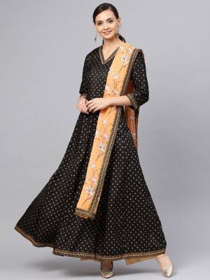 Here Is A Simple And Elegant Readymade Gown In Black Color Fabricated on Art Silk. You Can Pair This Up With Same or Contrasting Colored Dupatta Or A Scarf. 