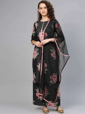 For a Bold And Beautiful Look, Grab This designer Readymade Suit In All Over Black Color. Its Printed Top and Bottom are Fabricated On Muslin Paired With Net Fabricated Dupatta. 
