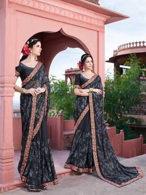 Celebrate This Festive And Wedding Season Wearing This Heavy Designer Saree In Black Color Paired With Black Colored Blouse. This Saree Is Fabricated On Georgette Paired With Art Silk Fabricated Blouse. Buy Now.