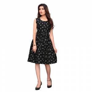 Look Pretty In This Floral Printed Readymade One Piece In Black Color. This Pretty Piece Is Fabricated on Crepe And Available In All Regular Sizes. Buy Now.