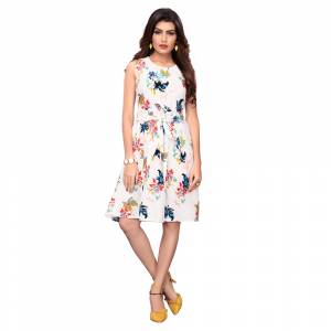 Grab This Lovely Readymade One Piece In White Color Fabricated on Crepe. It Is Beautified With Floral Prints Giving A Cute Look The Dress. Also It Is Light Weight, And Its Fabric Is Soft Towards Skin Which Is Easy To Carry All Day Long. 