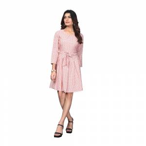 Grab This Lovely Readymade One Piece In Pink Color Fabricated on Crepe. It Is Beautified With Polka Dots Prints Giving A Cute Look The Dress. Also It Is Light Weight, And Its Fabric Is Soft Towards Skin Which Is Easy To Carry All Day Long. 