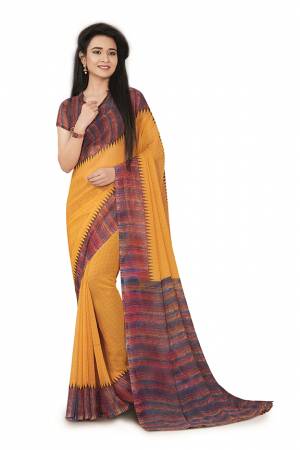 Here Is Very Pretty Printed Saree Fabricated On Georgette Paired With Running Blouse, This Pretty Formal Printed Saree Is Best Suitable For Your Work Place As It Is Light Weight And Esnures Superb Comfort All Day Long. Also It Can Be Used As Uniform At Different Places Like Airports, Hospitals And Hotels. Buy Now