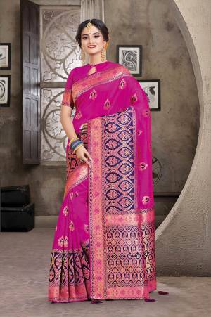 Grab This Designer Silk Based Saree In Dark Pink Color Paired With Dark Pink Colored Blouse. This Saree And Blouse Are Fabricated On Art Silk Beautified With Weave All Over. Buy Now.