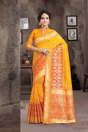 Grab This Designer Silk Based Saree In Yellow Color Paired With Yellow Colored Blouse. This Saree And Blouse Are Fabricated On Art Silk Beautified With Weave All Over. Buy Now.