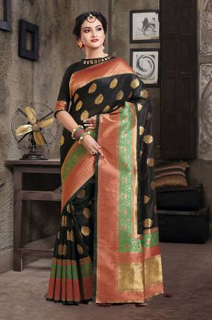 Grab This Designer Silk Based Saree In Black Color Paired With Black Colored Blouse. This Saree And Blouse Are Fabricated On Art Silk Beautified With Weave All Over. Buy Now.