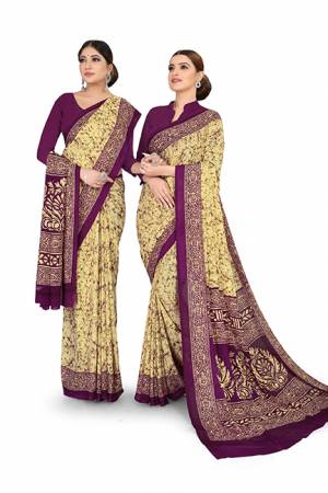 Here Is Very Pretty Printed Saree Fabricated On Georgette Paired?With Running Blouse, This Pretty Formal Printed Saree Is Best Suitable For Your Work Place As It Is Light Weight And Esnures Superb Comfort All Day Long. Also It Can Be Used As Uniform At Different Places Like Airports, Hospitals And Hotels. Buy Now