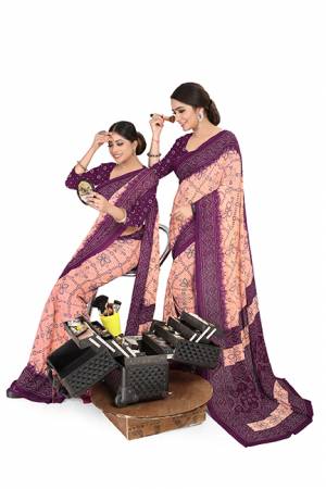 No More Worry For What To Wear At Your Place, Grab This Georgette?Fabricated Saree And Blouse Beautified With Prints All Over. This Saree Can Be Used As Uniform At Different Places Like Airports, Hospitals And Hotels