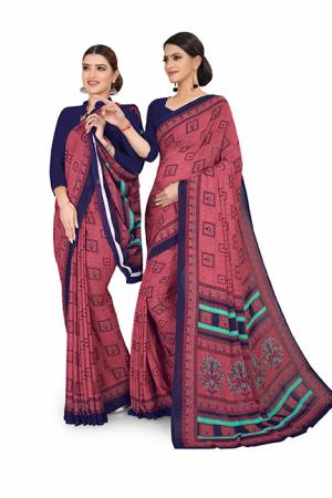 Comfort Is The First Priority When You Go To Your Work Place. So?Keeping Your Comfort In Mind This Printed Saree Is Designed As A Uniform For Your Work Place. This Saree And Blouse are Fabricated On Georgette Beautified With Prints Which Is Also Light In Weight And Easy To Carry All Day Long