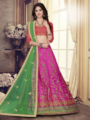 Go Colorful With This Very Bautiful Heavy Embroidered Designer Lehenga Choli. Its Blouse Is Fabricated on Art Silk Paired With Satin Silk Lehenga And Net Fabricated Dupatta. It Is Light In Weight And Easy To Carry All Day Long. 