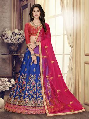 Go Colorful With This Very Bautiful Heavy Embroidered Designer Lehenga Choli. Its Blouse Is Fabricated on Art Silk Paired With Satin Silk Lehenga And Net Fabricated Dupatta. It Is Light In Weight And Easy To Carry All Day Long. 