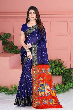 For A Proper Traditional Look, Grab This Designer Silk Based Saree In Royal Blue Color. This Saree And Blouse Are Fabricated On Art Silk Beautified With Weave And Prints. Its Fabric Is Durable, Light Weight And Easy To Carry All Day Long. 