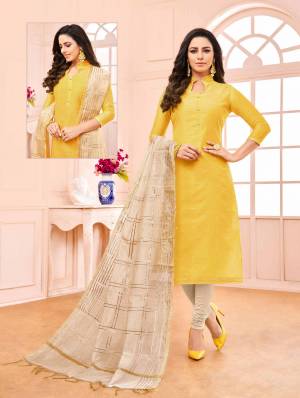 Grab This Very Pretty And Elegant Looking Straight Suit In Yellow Colored Top Paired With Off-White Colored Bottom And Dupatta, Its Top IS Modal Based Paired With Cotton Bottom And Chanderi Fabricated Dupatta. Buy Now.