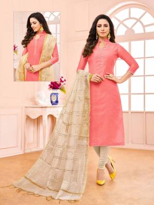 Grab This Very Pretty And Elegant Looking Straight Suit In Green Colored Top Paired With Off-White Colored Bottom And Dupatta, Its Top IS Modal Based Paired With Cotton Bottom And Chanderi Fabricated Dupatta. Buy Now.
