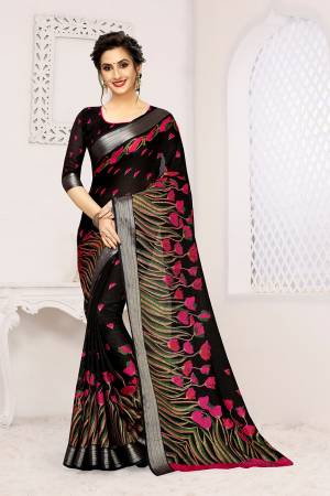 Here Is A Pretty Printed Designer Saree To Add Into Your Wardrobe In Black Color. This Saree And Blouse Are Linen Based Which Gives A Rich Look To Your Personality. 